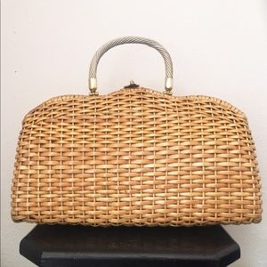VTG Woven Handbag With Metal Handle